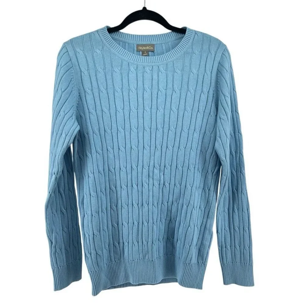Style & Co. Women’s Medium Periwinkle Blue Cotton Cable Knit Pullover Sweater